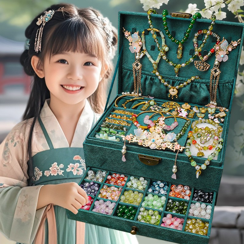 国风穿儿童串珠子手工diy材料琉璃手链礼盒玩具女孩生日礼物古风1
