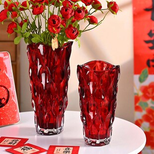 2025年红色花瓶轻奢高级感x花瓶摆件客厅插花花瓶玫瑰花喜庆插雪