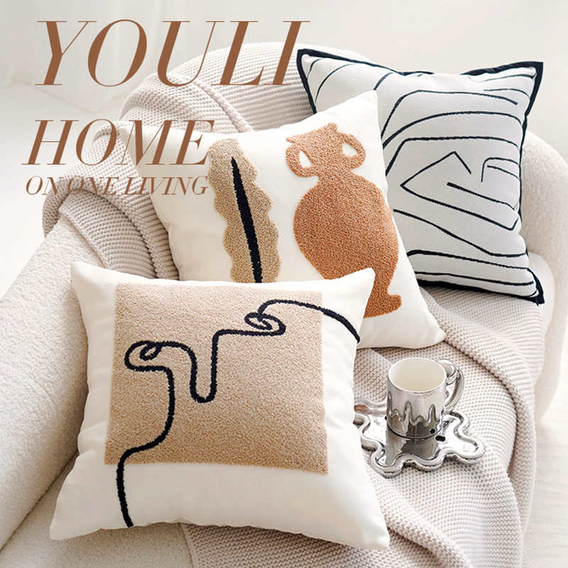 棕色复古奶油色轻奢客厅沙发抱枕套法式米色中古T靠枕高级床头靠