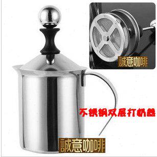 热卖包邮*不锈钢双层打奶器400cc花式卡布奇诺双层奶泡器打泡器