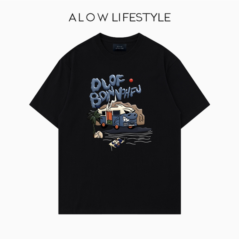 【正品】ALOW LIFESTYLE生活系列 女装手绘卡通 宽松纯棉短袖t恤