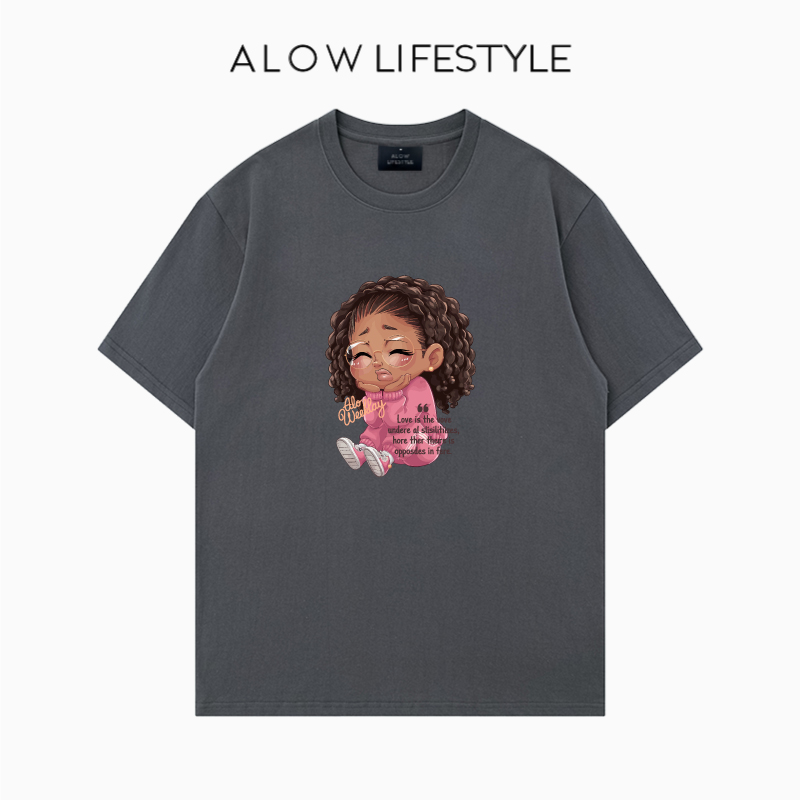 【正品】ALOW LIFESTYLE生活系列 女装手绘女孩 宽松纯棉短袖t恤