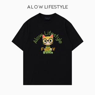 【正品】ALOW LIFESTYLE生活系列 女装手绘动物 宽松纯棉短袖t恤