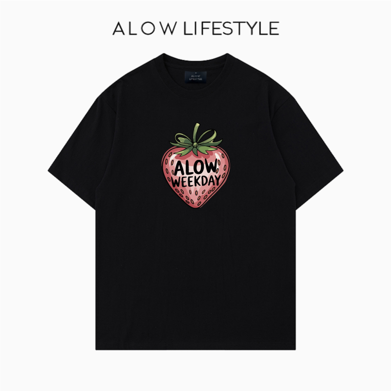 【正品】ALOW LIFESTYLE生活系列 女装手绘草莓 宽松纯棉短袖t恤