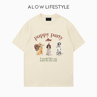 【正品】ALOW LIFESTYLE生活系列 女装手绘卡通 宽松纯棉短袖t恤