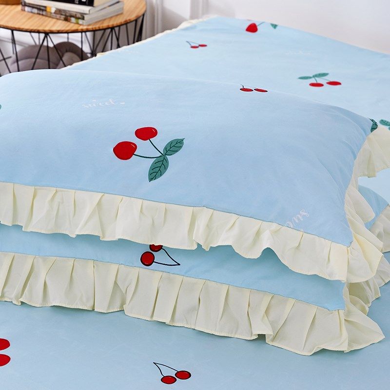 小清新樱桃花边枕芯套一对装48*74单人用枕头内胆套学生枕巾枕皮