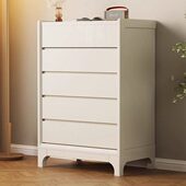 奶油风实木岩板斗柜极简白色小立柜现代简约卧室五抽屉收纳储物柜