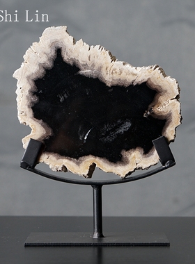 木化石桌面摆件简约现代风u格石头工艺品客厅摆饰创意饰品欧式家