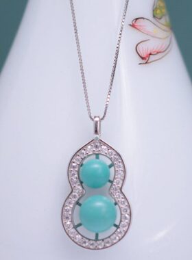纯银平安吉祥葫芦吊坠项链女轻奢天然蓝绿松石项坠妈妈母亲饰品礼