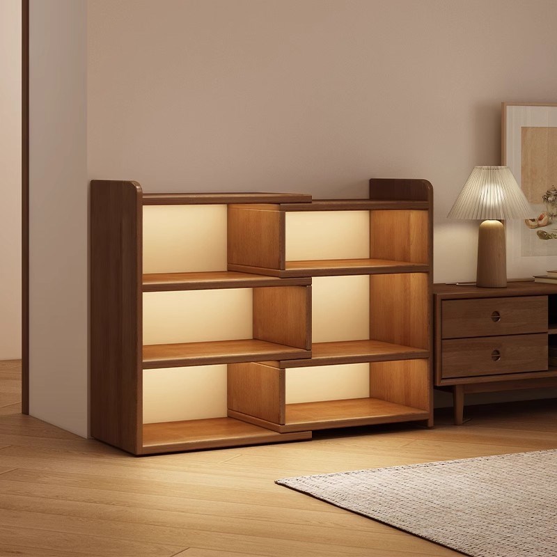 实木书柜一体书架可伸缩转角柜床边落G地置物架学生桌面多层收纳