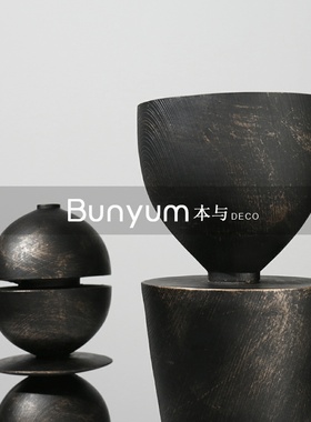 简约现代轻奢f家居客厅售楼处样板房间软装饰品仿铜色几何创意摆