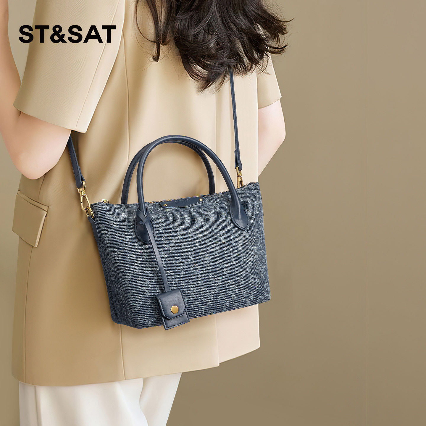 星期六包包女2025新款牛仔印花单肩斜挎包时尚百搭通勤手提托特包,箱包皮具/热销女包/男包,通用款女包,淘宝优惠券,粉丝福利购,淘宝优惠卷