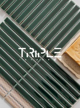 TRIPLE墨绿长条亮面瓷砖马赛克酒店玄关背景墙砖卫生间浴室瓷砖