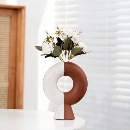 新款半截釉摆件装饰红土花瓶红白办公室展示柜插花花器