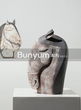 侘寂风复古艺f术做旧陶瓷摆饰民宿样板房样品屋展示中心客厅软装