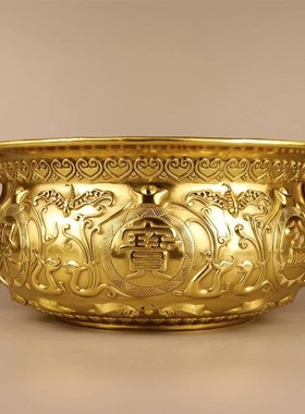 纯铜聚宝盆招财米缸存钱罐家用香炉客G厅装饰摆件开运加厚实心铜