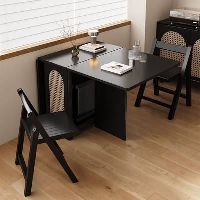 黑色长方形实木折叠餐桌椅家用小户型省空间伸M缩隐藏饭桌2025新