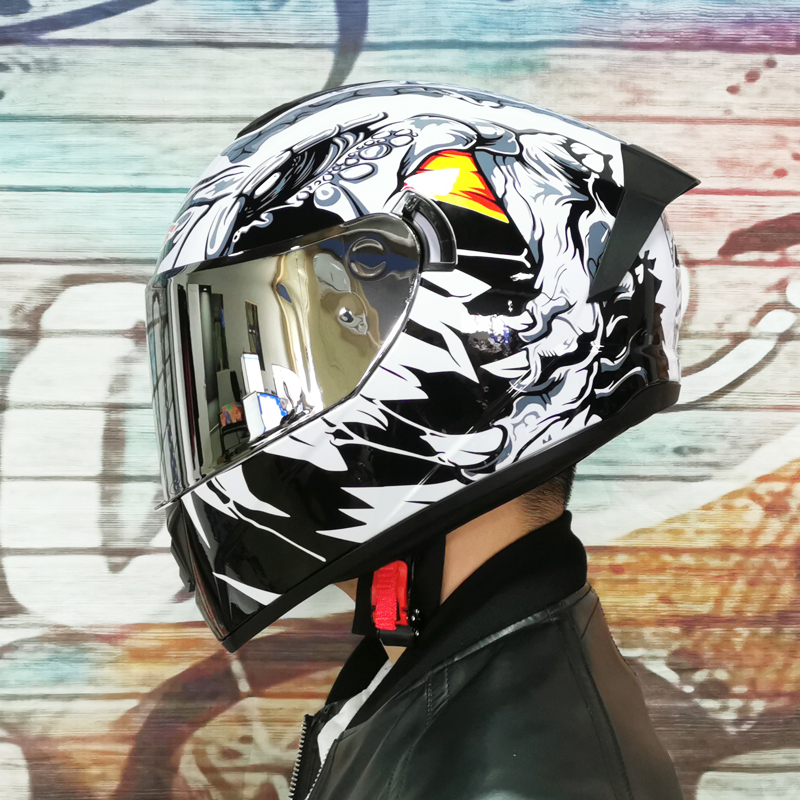 S电动车头盔男女全盔双镜街车情侣款跑盔个性蓝牙头灰四季DO