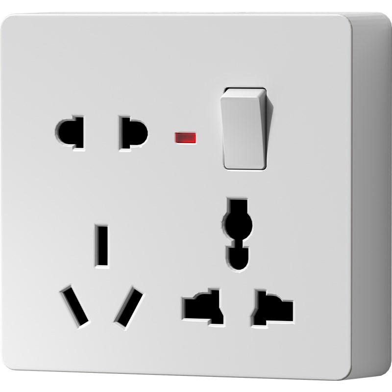 国际电工明装明线一开八孔16A多功能三孔电源插座面板带开关多孔