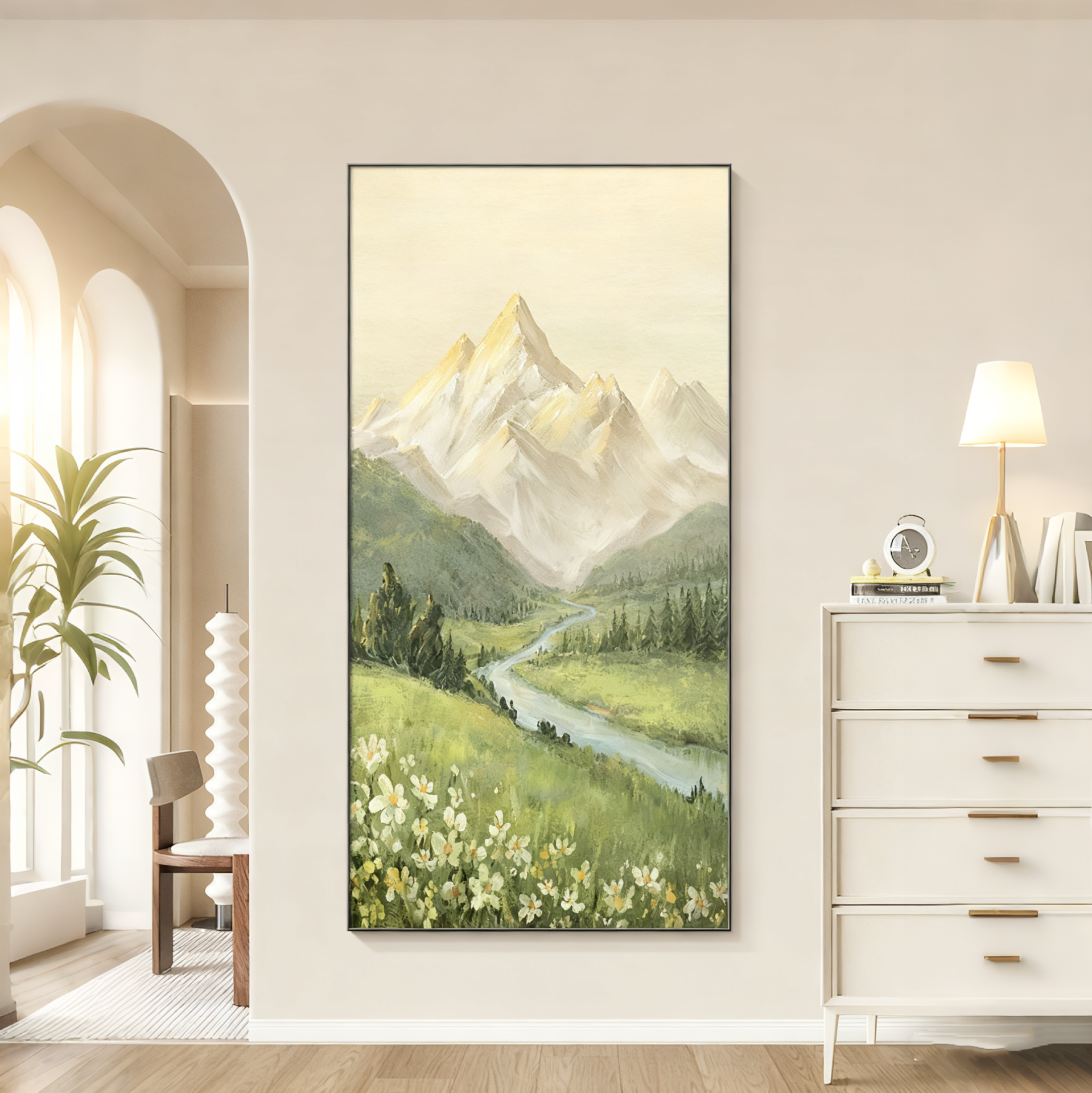 日照金山挂画入户玄关装饰画山水风景油画客厅壁画走廊过道高级感