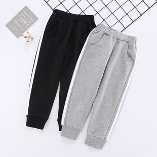 小学生班服加绒束脚运动裤 儿童校服裤 子春秋黑色藏青色两条杠长裤