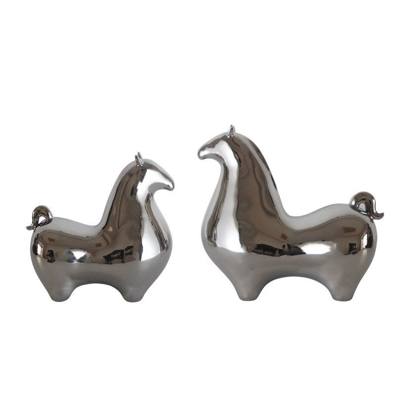 陶瓷镀银《唐马》陶瓷马摆件客厅酒柜办公室桌面装饰工艺品礼品