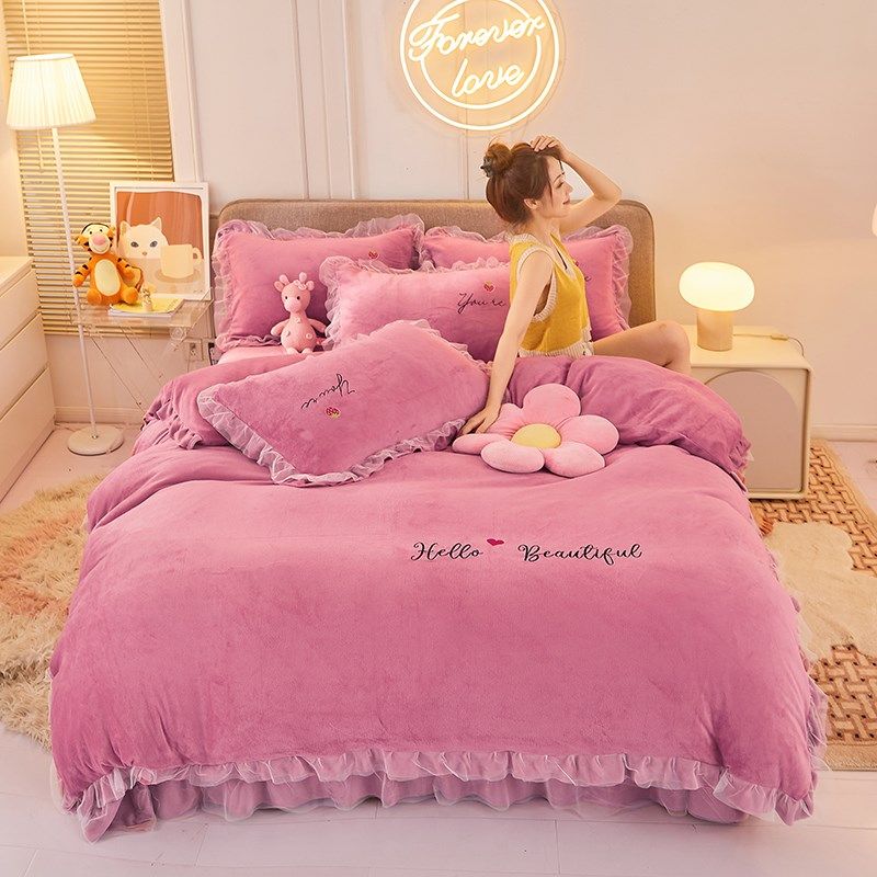 欧式冬季四件套被套珊瑚绒加厚双面绒公主风加绒保暖床裙款,居家布艺,蜀绣,淘宝优惠券,粉丝福利购,淘宝优惠卷