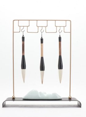 现代简约新中式禅意书房摆件 办公室样板房间毛笔架笔挂软装饰品