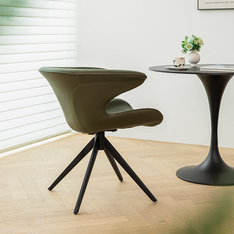 意式餐椅极简轻奢靠背旋转简约扶手椅子北欧马鞍皮单人休闲沙发椅