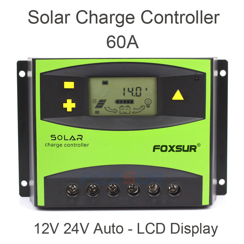 FOXSUR Solar Charge Controller 50A 60A PWM 12V 24V Auto Sola