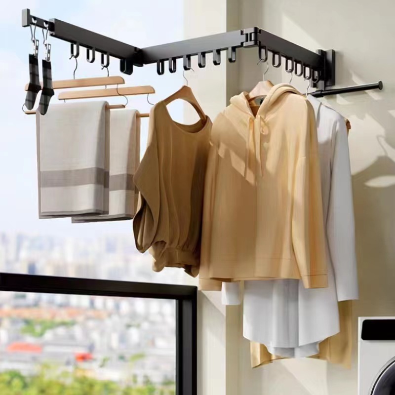 免打孔晾衣架太空铝伸缩折叠晾衣杆室内阳台卫生间壁挂式隐形衣架