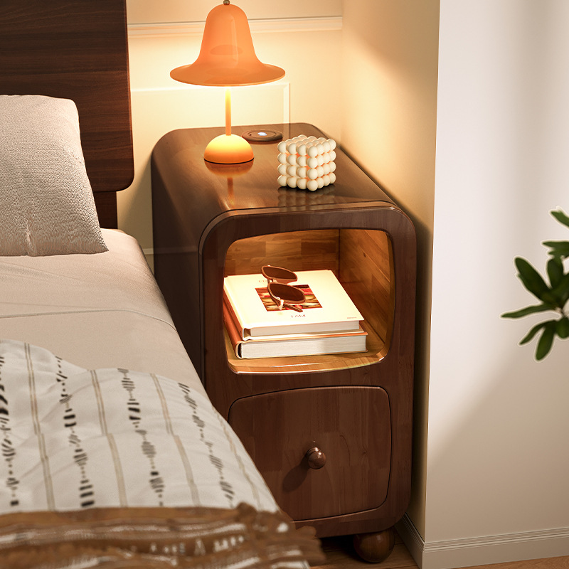 木床头柜小型极窄带灯床边柜超窄30公分20cm床边窄夹缝柜置物架