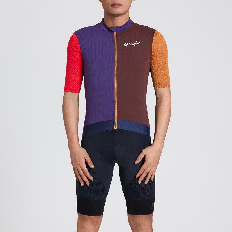 YKYW短袖骑行服男夏季新款公路自行车山地骑行多色拼接上衣服装备