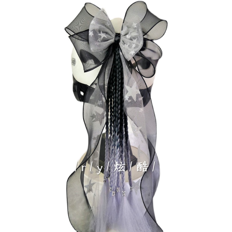 成人儿童平衡轮滑板摩托电动车安全帽装饰品脏辫子大蝴蝶结波浪飘