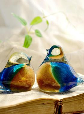 水晶玻璃小鸟琉璃艺术品摆件桌面镇纸客厅书房书桌摆设婚庆送礼物