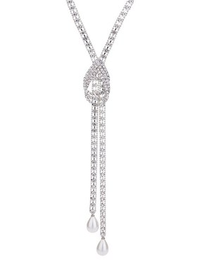 韩版新款大气爪链水滴闪钻毛衣链女F长款简约百搭网红珍珠项链配