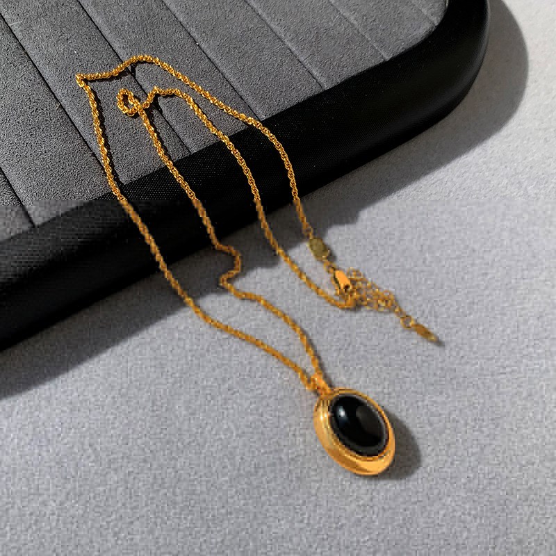 法式复古黑玛瑙天然白宝石项链女轻奢G小众高级感欧美叠戴锁骨颈