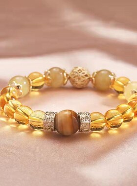 2024龙年手串黄水晶手链in天然金发G晶手串女招财水晶手串手饰
