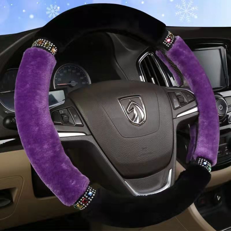 汽车方向盘套冬季防滑毛绒保暖方向盘套L男女通用把套跨境亚马逊