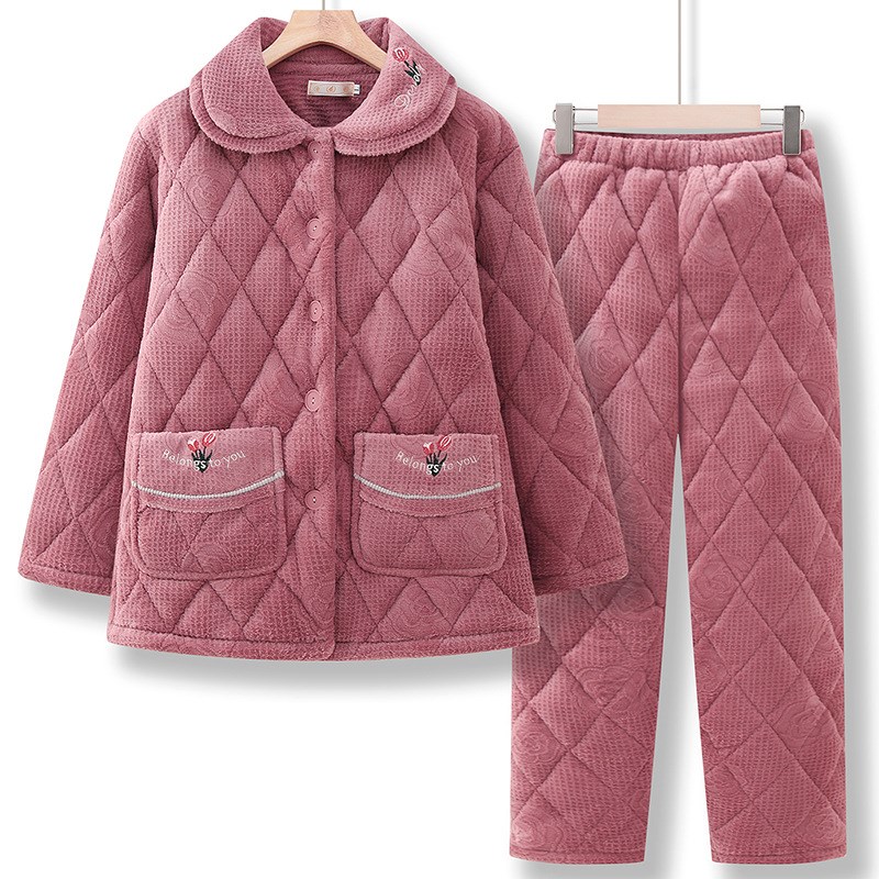 妈妈冬装加绒保暖睡衣奶奶冬季z加厚家居服中老年女士棉衣棉裤套