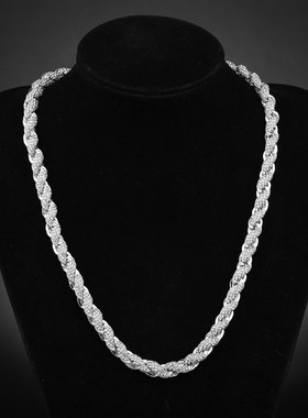 欧美嘻哈男士项链合金镶钻10mm金银G色麻花项链新款时尚加粗夸张