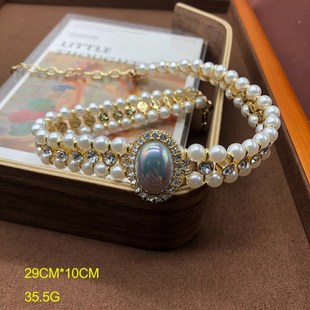 西洋复古马e贝珍珠项链耳钉耳夹套装 赫本风配饰旗袍礼服颈链女