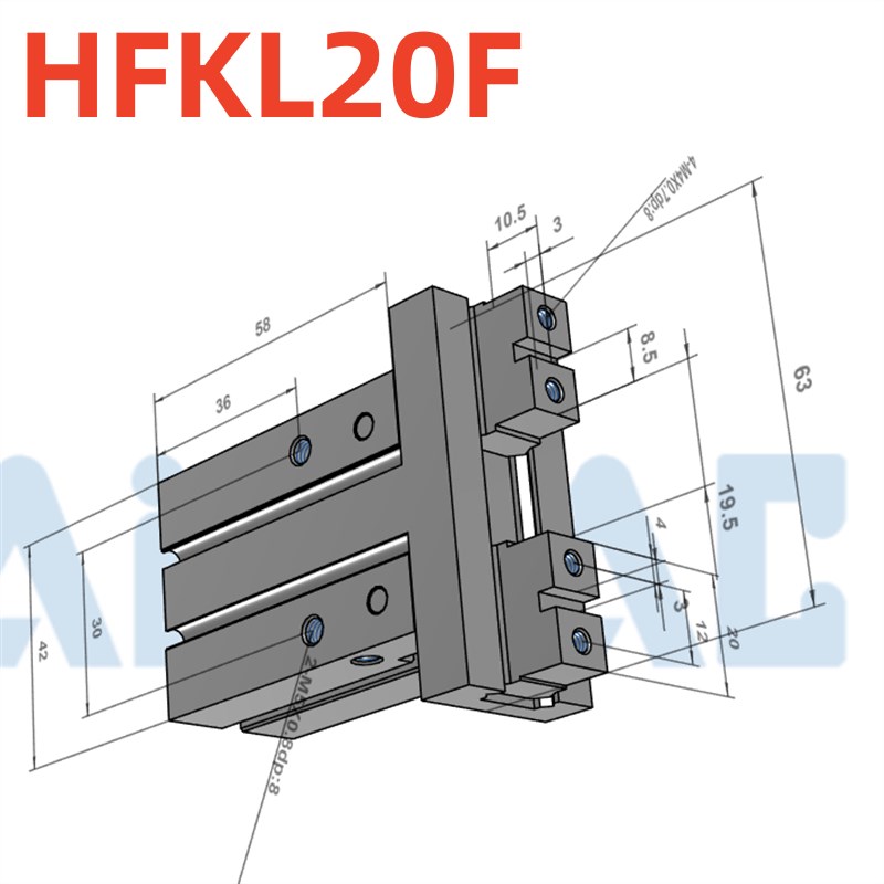 亚德客型气动手指气缸HFKL10F/HFKL16F/20F/25F扁平型底部安装