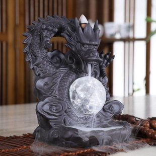 香炉摆件倒流紫砂创意家居禅意室内家用龙香薰炉香陶瓷檀香客厅珠