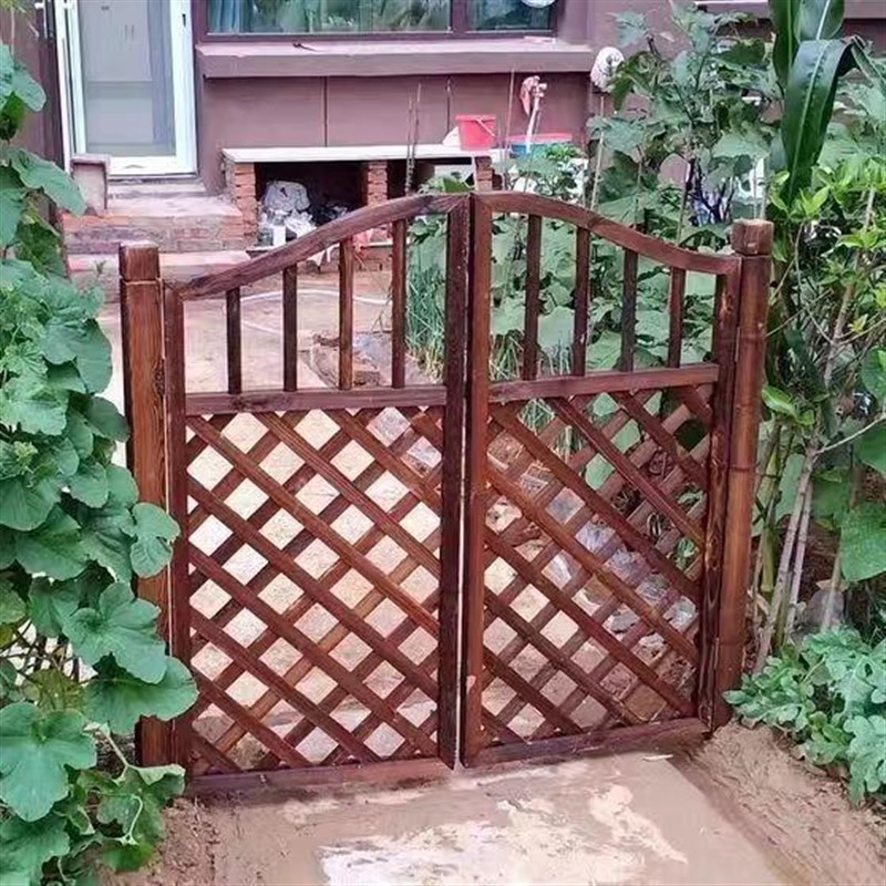户外木质防腐木门木栅栏园艺双开门篱笆门菜园院子门X木围栏花园