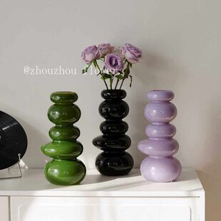 法式中古高级感花瓶玻璃水养鲜花插花摆件客厅餐桌茶几电视柜玄关