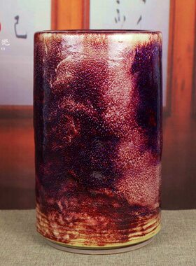 禹州神后钧瓷花瓶传统煤烧钧窑口中式高档收藏品摆件窑变陶瓷画筒