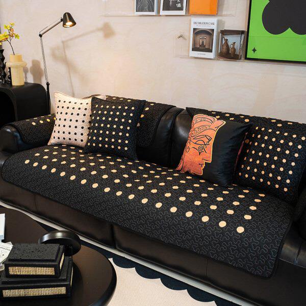 深色耐脏波点沙发垫四季通用防滑沙发坐垫北欧风贵妃沙发巾可定制
