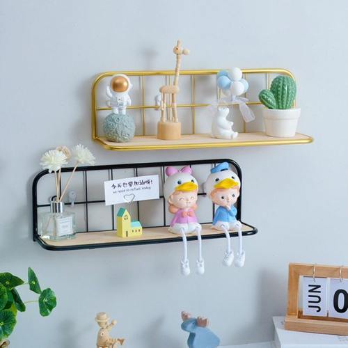 装饰架铁艺壁挂搁板收纳架金色家居店铺儿童房挂墙装饰墙上置物架