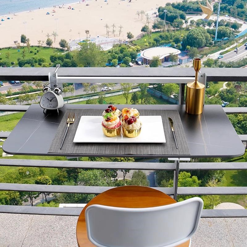 岩板阳台栏杆悬挂桌子可折叠升A降户外露台休闲桌小吧台窗台护栏